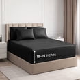 thumbnail image 1 of CGK Linens 6-Piece Extra Deep Pocket Sheet Set With Extra Matching Pillowcases - California King Size Bed Sheets Fits 18"-24" Mattresses, Black, 1 of 7