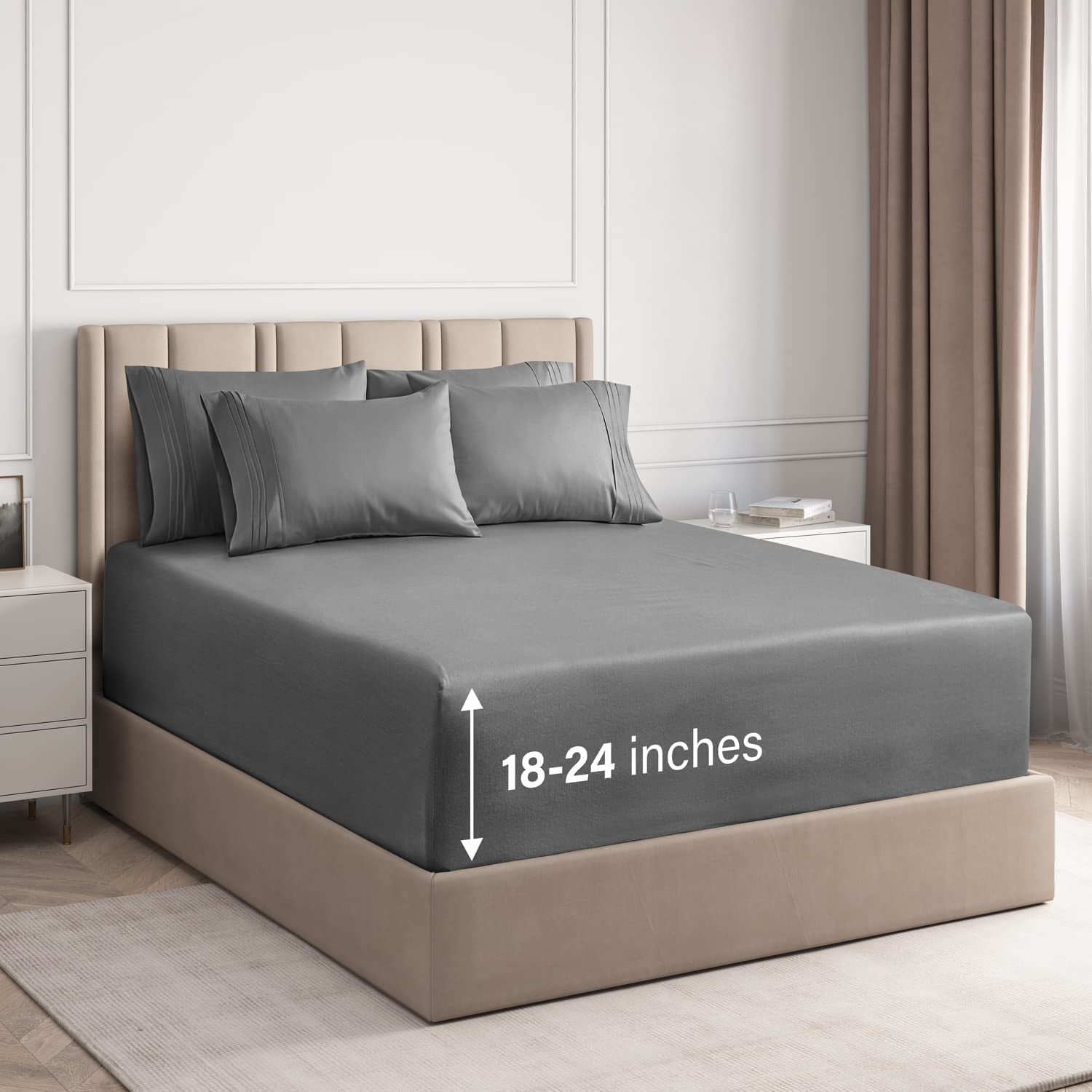 Gray Queen 6-Piece Extra Deep Pocket Microfiber Sheet Set