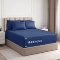 thumbnail image 1 of CGK Linens 6-Piece Extra Deep Pocket Sheet Set With Extra Matching Pillowcases - Queen Size Bed Sheets Fits 18"-24" Mattresses, Navy Blue, 1 of 7