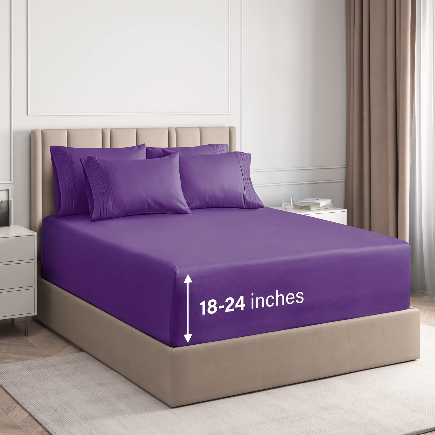 Queen Purple Microfiber 6-Piece Deep Pocket Sheet Set