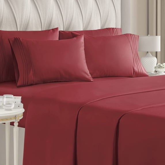 CGK Linens 6-Piece Breathable and Cooling Sheet Set With Extra Matching Pillowcases - California King Size Bed Sheets Fits 8"-16" Mattresses, Burgundy