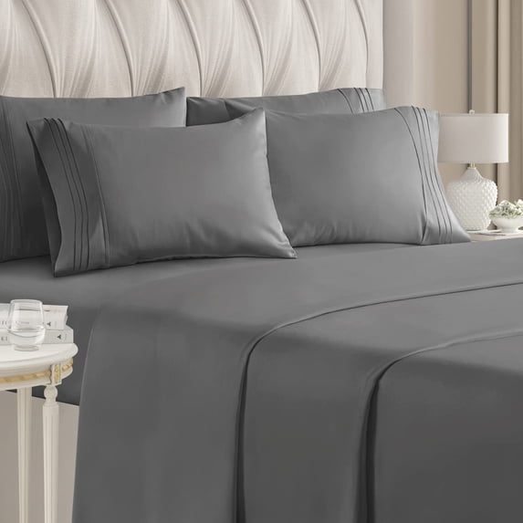 CGK Linens 6-Piece Breathable and Cooling Sheet Set With Extra Matching Pillowcases - Full Size Bed Sheets Fits 8"-16" Mattresses, Gray