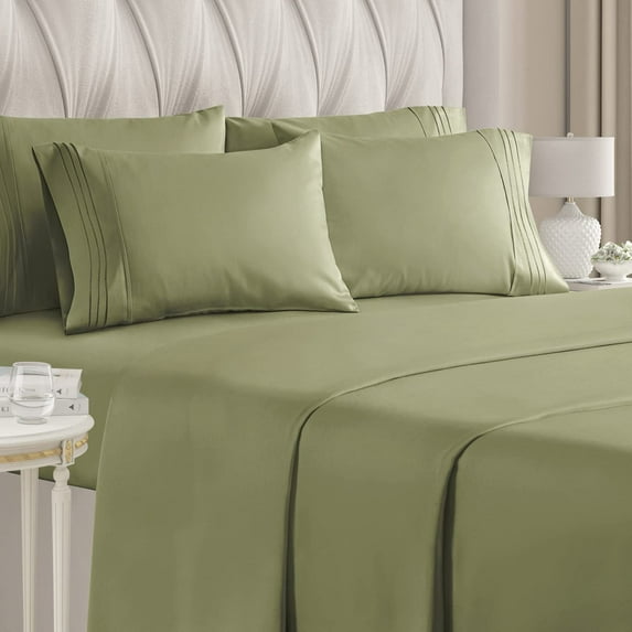 CGK Linens 6-Piece Breathable and Cooling Sheet Set With Extra Matching Pillowcases - Full Size Bed Sheets Fits 8"-16" Mattresses, Sage Green
