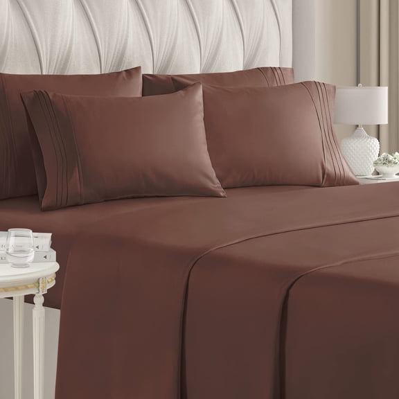 CGK Linens 6-Piece Breathable and Cooling Sheet Set With Extra Matching Pillowcases - King Size Bed Sheets Fits 8"-16" Mattresses, Brown