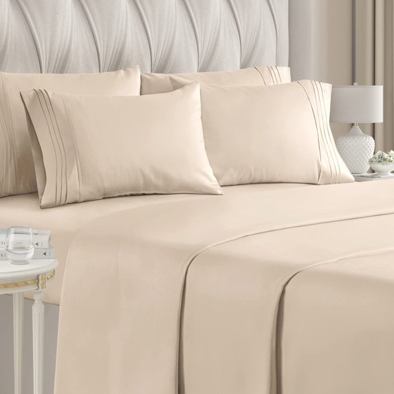 CGK Linens 6-Piece Breathable and Cooling Sheet Set With Extra Matching Pillowcases - King Size Bed Sheets Fits 8"-16" Mattresses, Cream