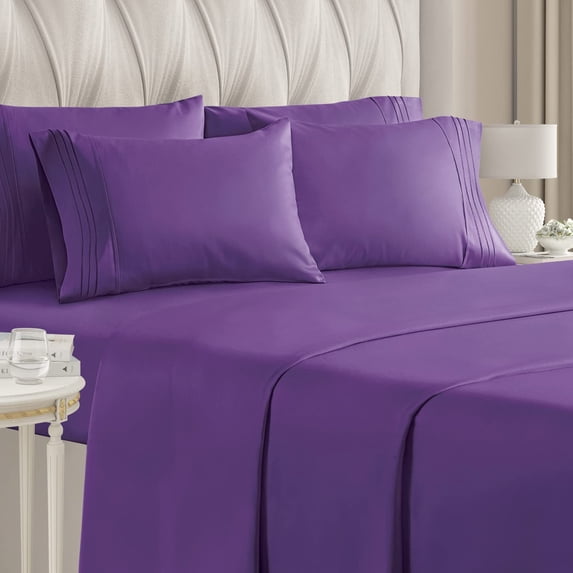 CGK Linens 6-Piece Breathable and Cooling Sheet Set With Extra Matching Pillowcases - King Size Bed Sheets Fits 8"-16" Mattresses, Purple