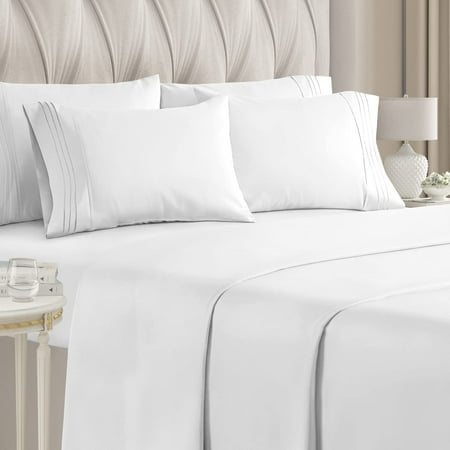 CGK Linens 6-Piece Breathable and Cooling Sheet Set With Extra Matching Pillowcases - King Size Bed Sheets Fits 8"-16" Mattresses, White
