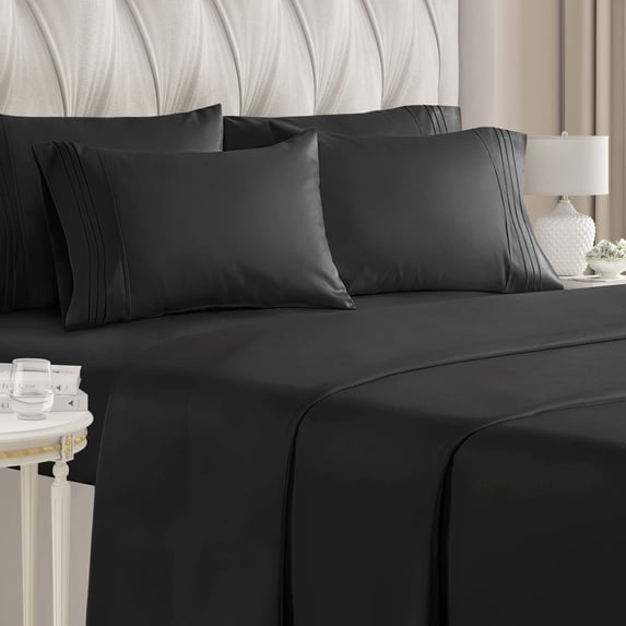 CGK Linens 6-Piece Breathable and Cooling Sheet Set With Extra Matching Pillowcases - Queen Size Bed Sheets Fits 8"-16" Mattresses, Black