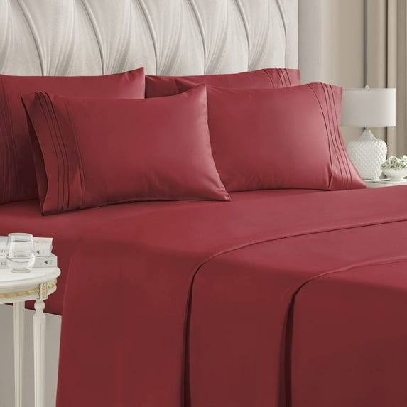 CGK Linens 6-Piece Breathable and Cooling Sheet Set With Extra Matching Pillowcases - Queen Size Bed Sheets Fits 8"-16" Mattresses, Burgundy