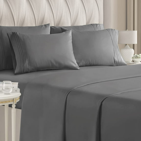 CGK Linens 6-Piece Breathable and Cooling Sheet Set With Extra Matching Pillowcases - Queen Size Bed Sheets Fits 8"-16" Mattresses, Gray