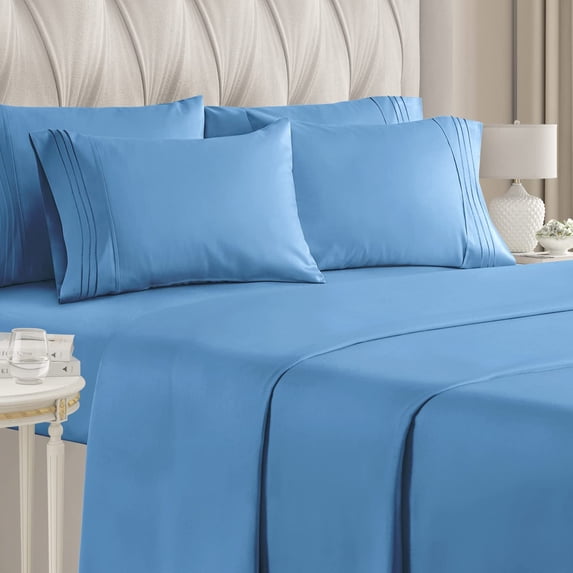 CGK Linens 6-Piece Breathable and Cooling Sheet Set With Extra Matching Pillowcases - Queen Size Bed Sheets Fits 8"-16" Mattresses, Denim Blue