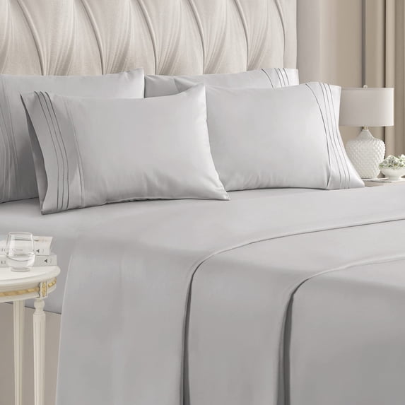 CGK Linens 6-Piece Breathable and Cooling Sheet Set With Extra Matching Pillowcases - Queen Size Bed Sheets Fits 8"-16" Mattresses, Light Gray