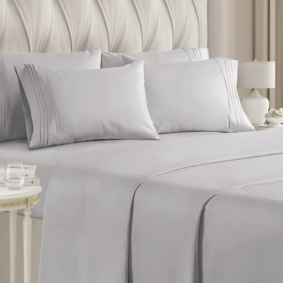 CGK Linens 6-Piece Breathable and Cooling Sheet Set With Extra Matching Pillowcases - Queen Size Bed Sheets Fits 8"-16" Mattresses, Light Gray