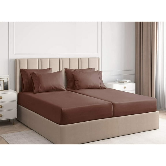 CGK Linens 7-Piece Breathable and Cooling Sheet Set With Extra Matching Pillowcases - Split King Size Bed Sheets Fits 8"-16" Mattresses, Brown