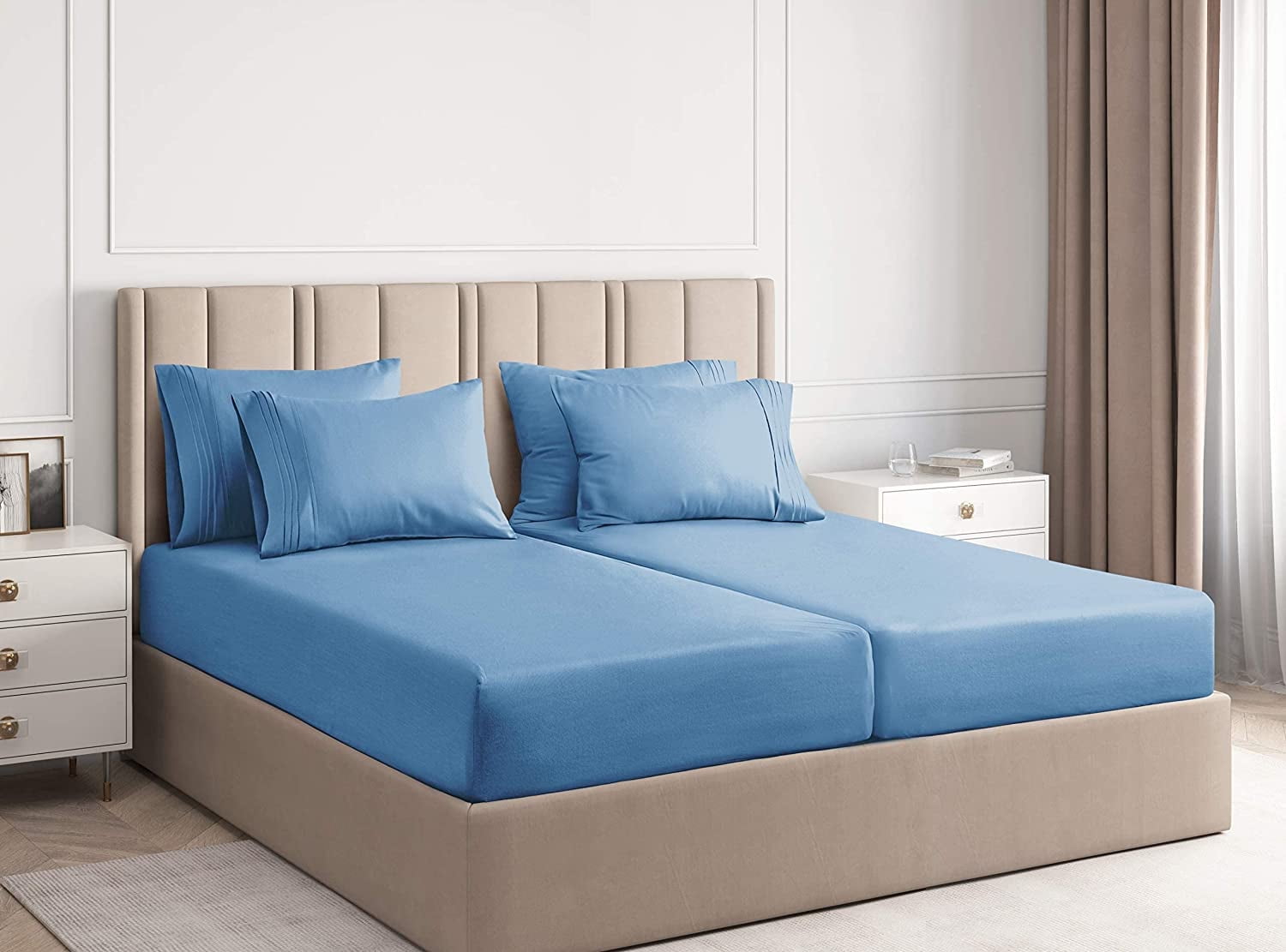 Denim Blue Split King Deep Pocket Microfiber Sheet Set