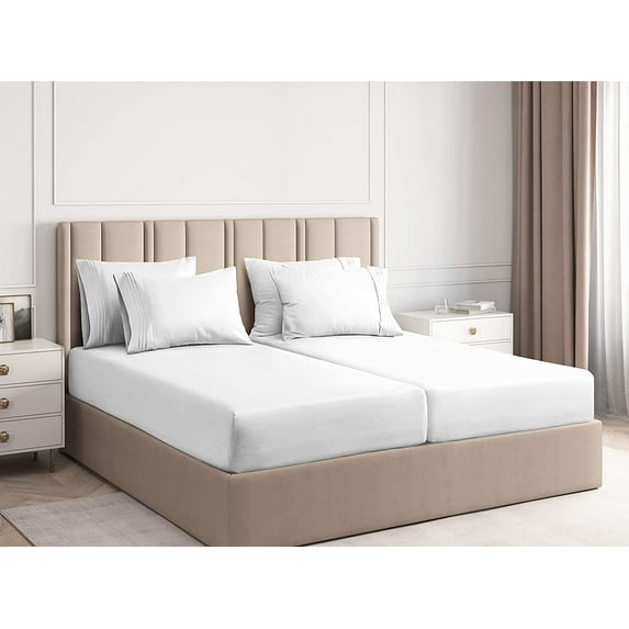 CGK Linens 7-Piece Breathable and Cooling Sheet Set With Extra Matching Pillowcases - Split King Size Bed Sheets Fits 8"-16" Mattresses, White