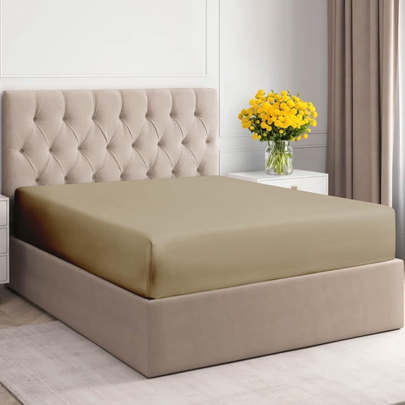 CGK Linens 400 Thread Count Single Fitted Sheet Only - King Size 100% Cotton Sateen Bottom Sheet, Fits Mattress Up To 16", Cream
