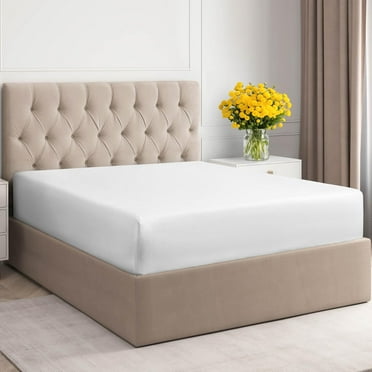 CGK Linens 400 Thread Count Single Fitted Sheet Only - Queen Size 100% Cotton Sateen Bottom Sheet, Fits Mattress Up To 16", White