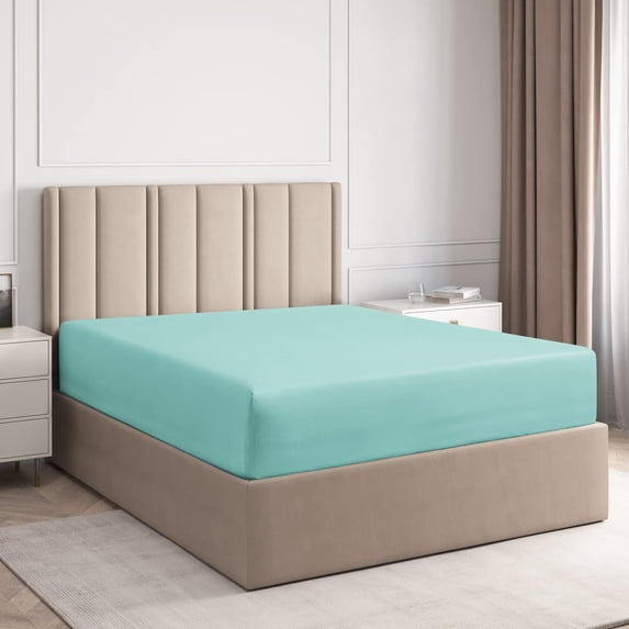 CGK Linens Hotel Luxury Single Fitted Sheet Only - Full Size Wrinkle-Resistant Bottom Sheet, Fits Mattress Up To 16", Spa Blue
