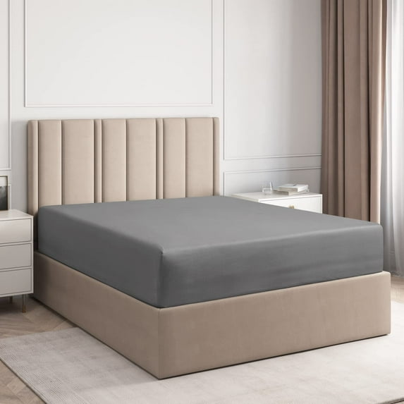 CGK Linens Hotel Luxury Single Fitted Sheet Only - King Size Wrinkle-Resistant Bottom Sheet, Fits Mattress Up To 16", Gray