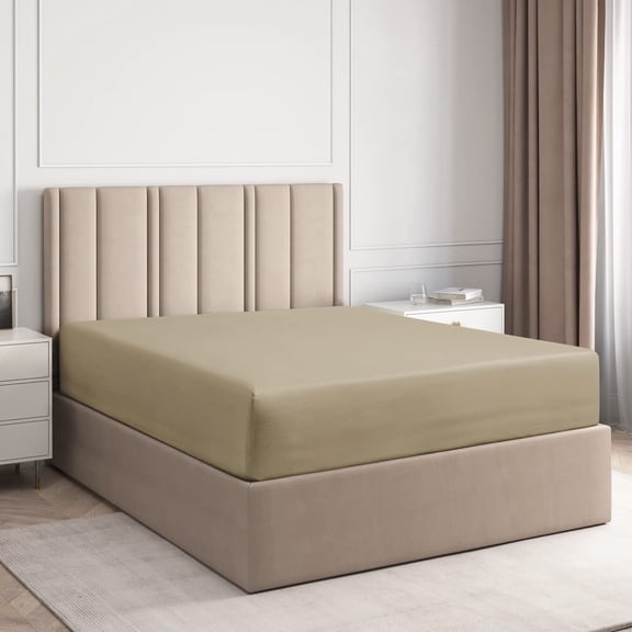 CGK Linens Hotel Luxury Single Fitted Sheet Only - Queen Size Wrinkle-Resistant Bottom Sheet, Fits Mattress Up To 16", Beige