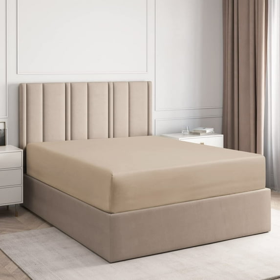 CGK Linens Hotel Luxury Single Fitted Sheet Only - Queen Size Wrinkle-Resistant Bottom Sheet, Fits Mattress Up To 16", Cream