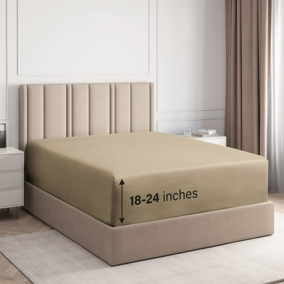 CGK Linens Extra Deep Pocket Single Fitted Sheet Only - California King Size Wrinkle-Resistant & Comfy Bottom Sheet, Fits 18"-24" Mattresses, Beige