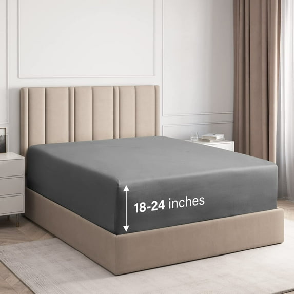 CGK Linens Extra Deep Pocket Single Fitted Sheet Only - California King Size Wrinkle-Resistant & Comfy Bottom Sheet, Fits 18"-24" Mattresses, Dark Grey