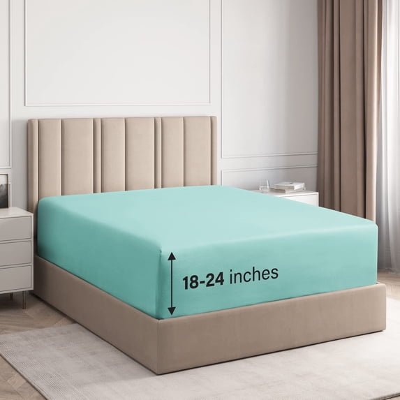 CGK Linens Extra Deep Pocket Single Fitted Sheet Only - King Size Wrinkle-Resistant & Comfy Bottom Sheet, Fits 18"-24" Mattresses, Spa Blue
