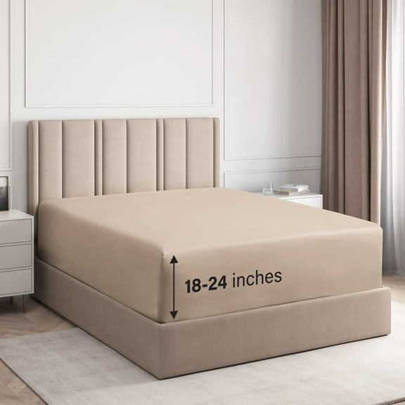 CGK Linens Extra Deep Pocket Single Fitted Sheet Only - Queen Size Wrinkle-Resistant & Comfy Bottom Sheet, Fits 18"-24" Mattresses, Cream
