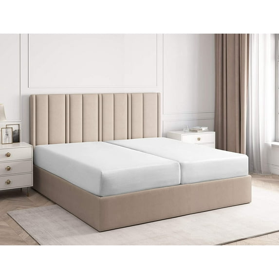CGK Linens 2-Piece Extra Deep Pocket Single Fitted Sheet Only - Split King Size Wrinkle-Resistant & Comfy Bottom Sheet, Fits 18"-24" Mattresses, White