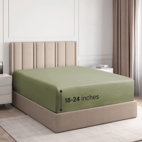 CGK Linens Extra Deep Pocket Single Fitted Sheet Only - Twin Size Wrinkle-Resistant & Comfy Bottom Sheet, Fits 18"-24" Mattresses, Sage Green