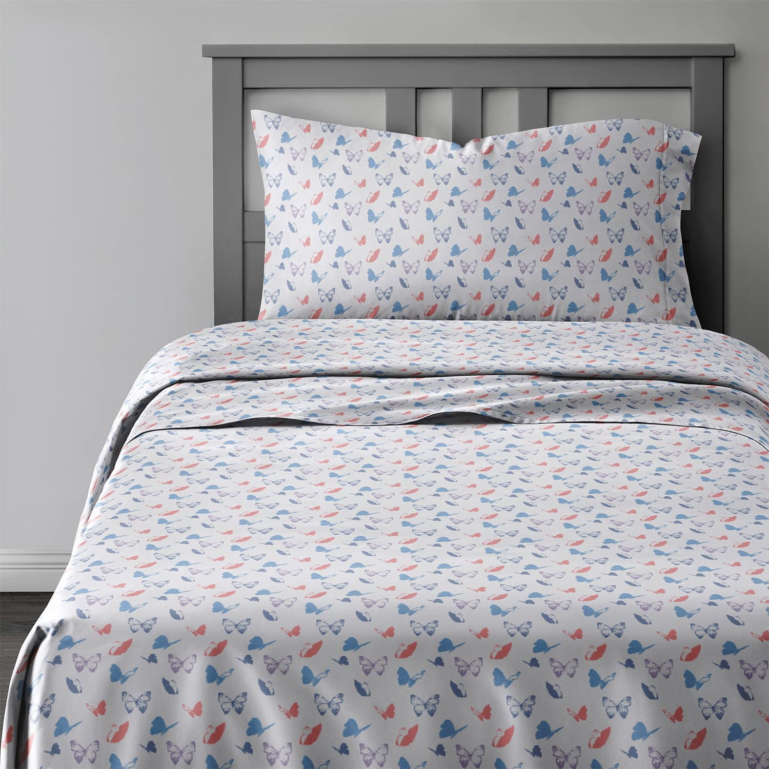 Full Blue Butterfly Print Microfiber Kids Sheet Set