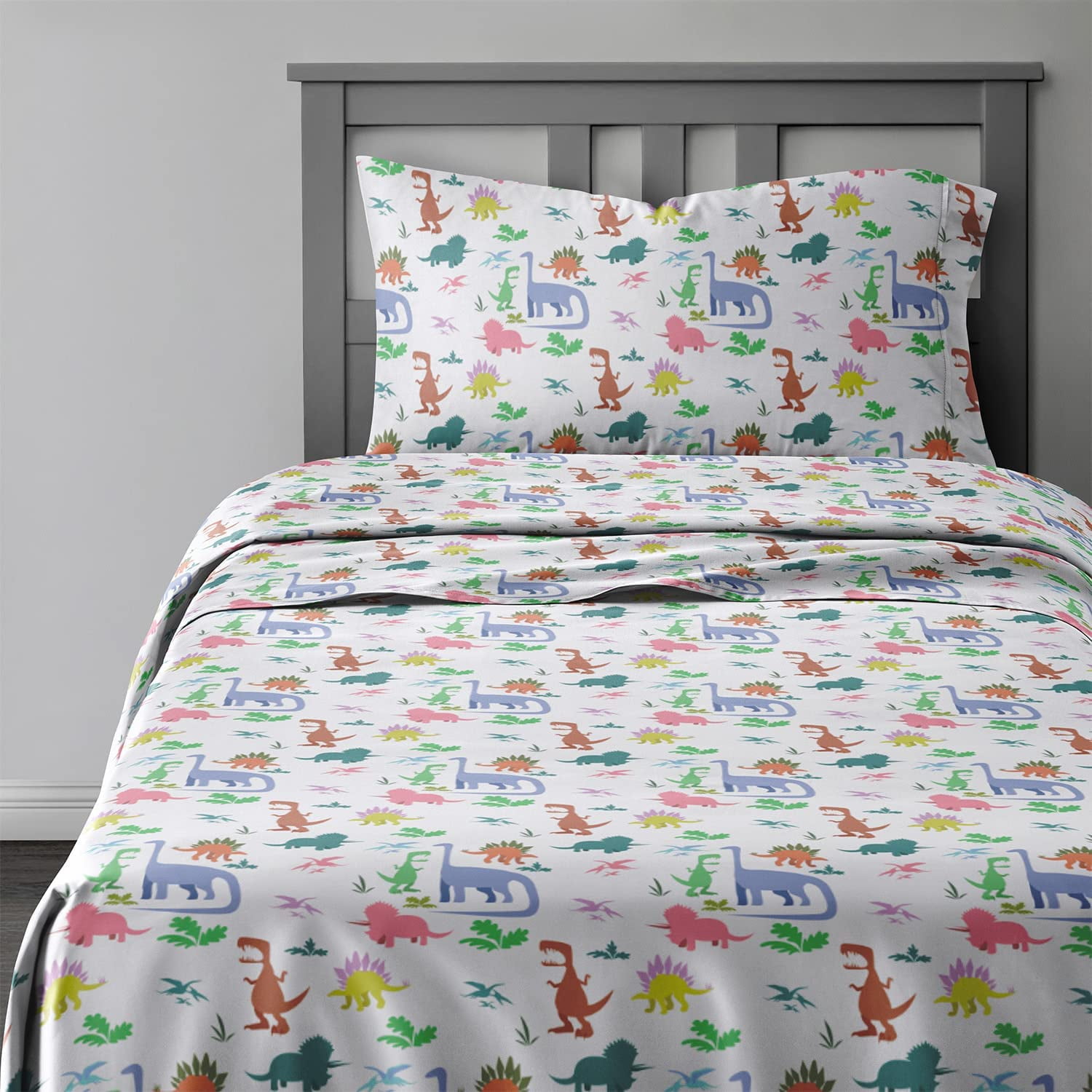 Queen Size Blue Dinosaur Print Microfiber Sheet Set