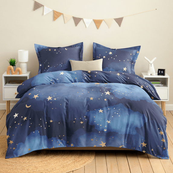 CGK Linens Kids Duvet Cover Set with Matching Pillowcases - Full Size, Cosmic Nightfall
