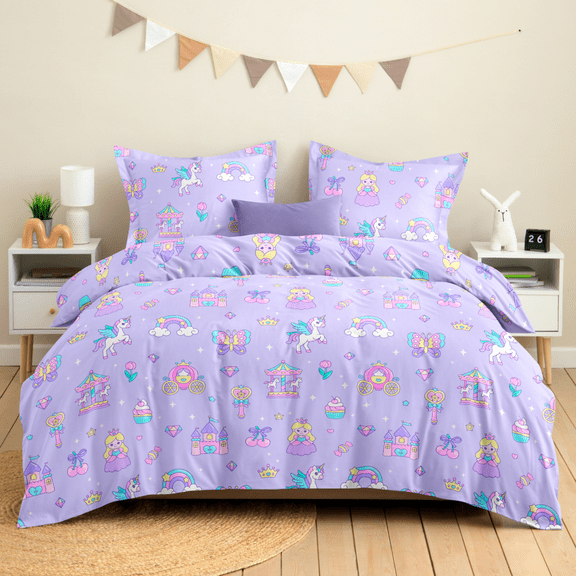 CGK Linens Kids Duvet Cover Set with Matching Pillowcases - Queen Size, Unicorn Butterflies