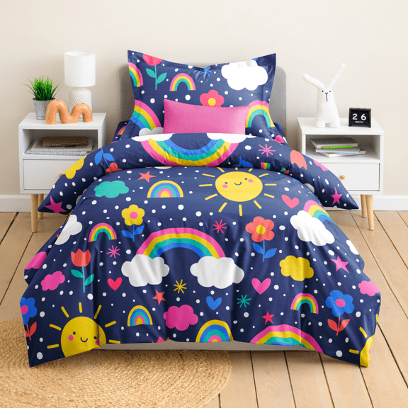 CGK Linens Kids Duvet Cover Set with Matching Pillowcases - Twin/Twin XL Size, Rainbow Dream