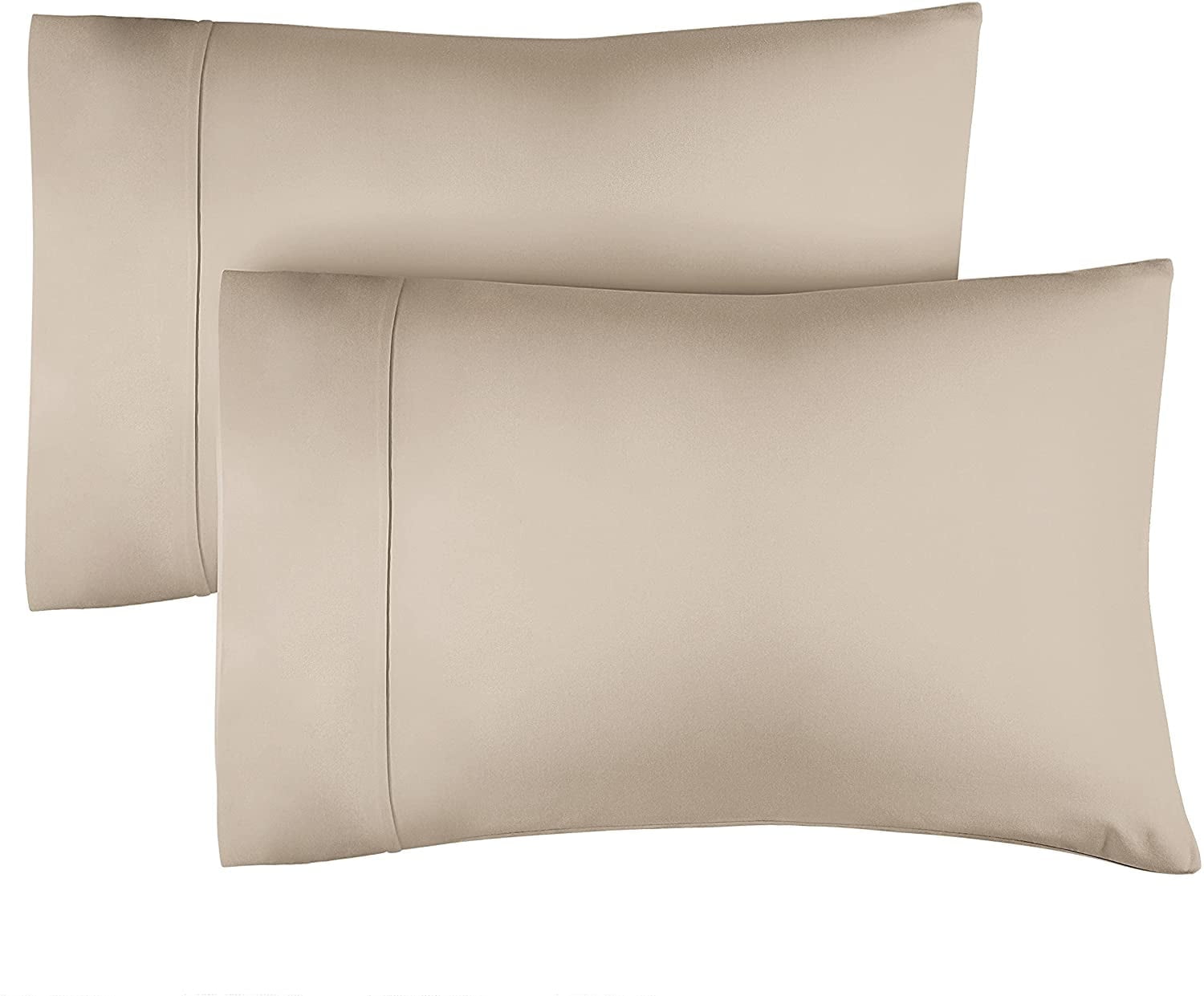 CGK Linens 100% Cotton 400 Thread Count Pillowcases Set of 2 - King Size Breathable & Soft Sateen Pillow Covers, Beige