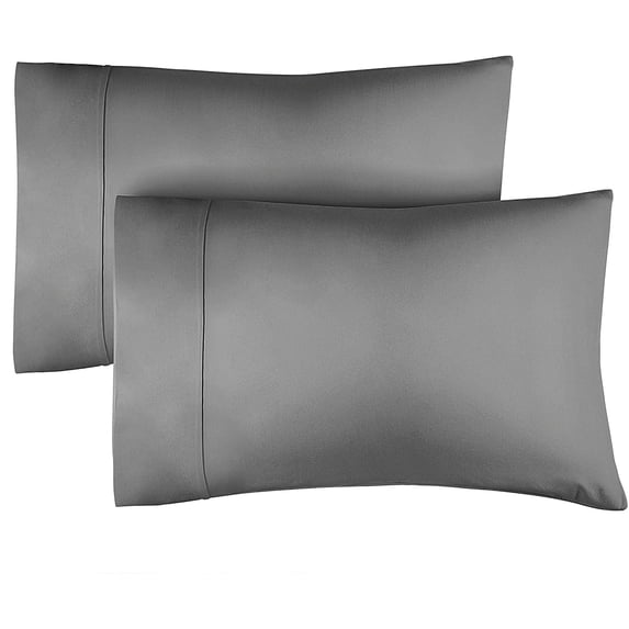 CGK Linens 100% Cotton 400 Thread Count Pillowcases Set of 2 - King Size Breathable & Soft Sateen Pillow Covers, Dark Grey
