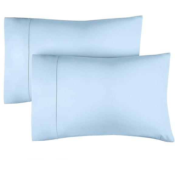 CGK Linens 100% Cotton 400 Thread Count Pillowcases Set of 2 - King Size Breathable & Soft Sateen Pillow Covers, Light Blue