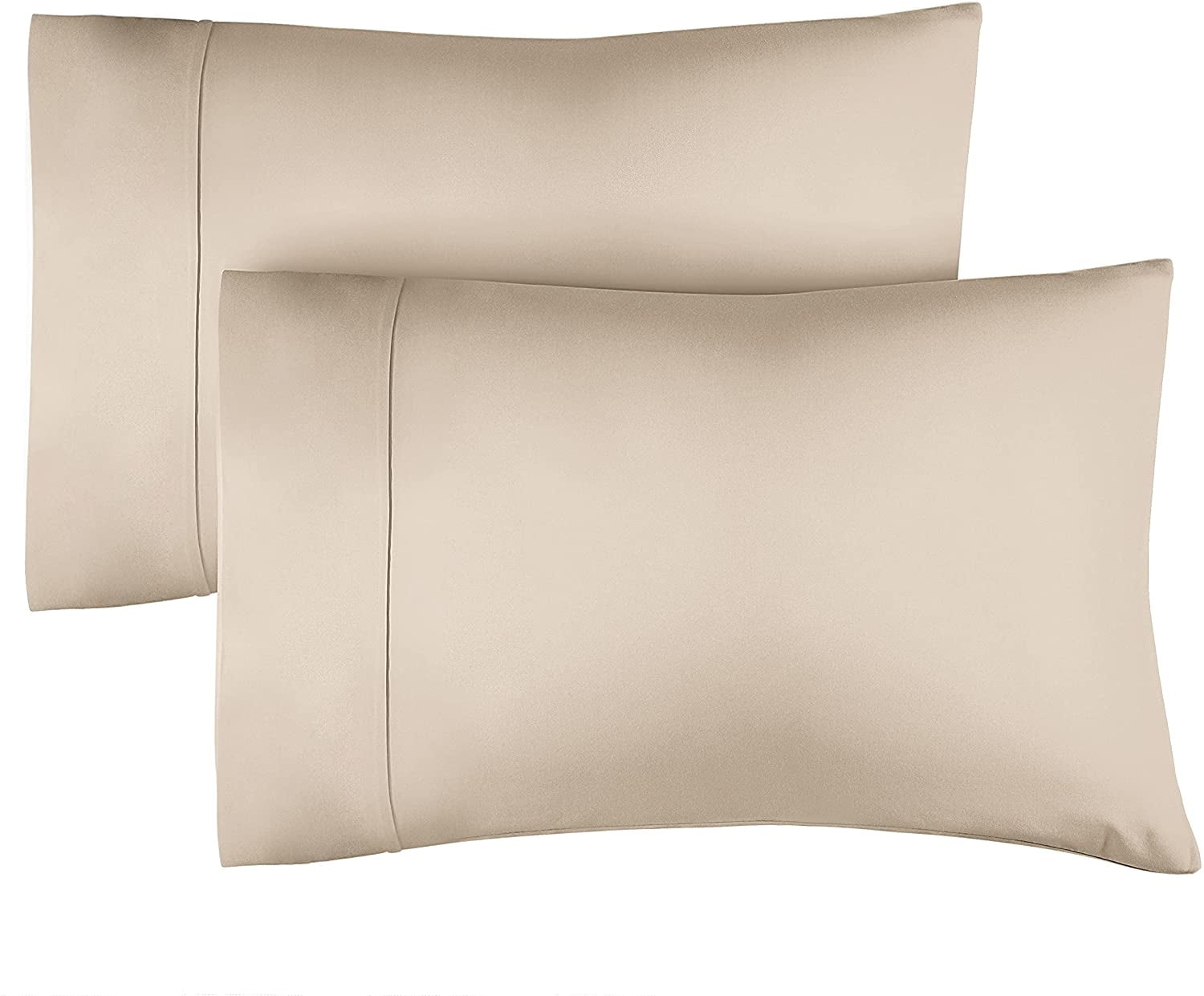 Standard Size Beige Cotton Polyester Pillowcase Set