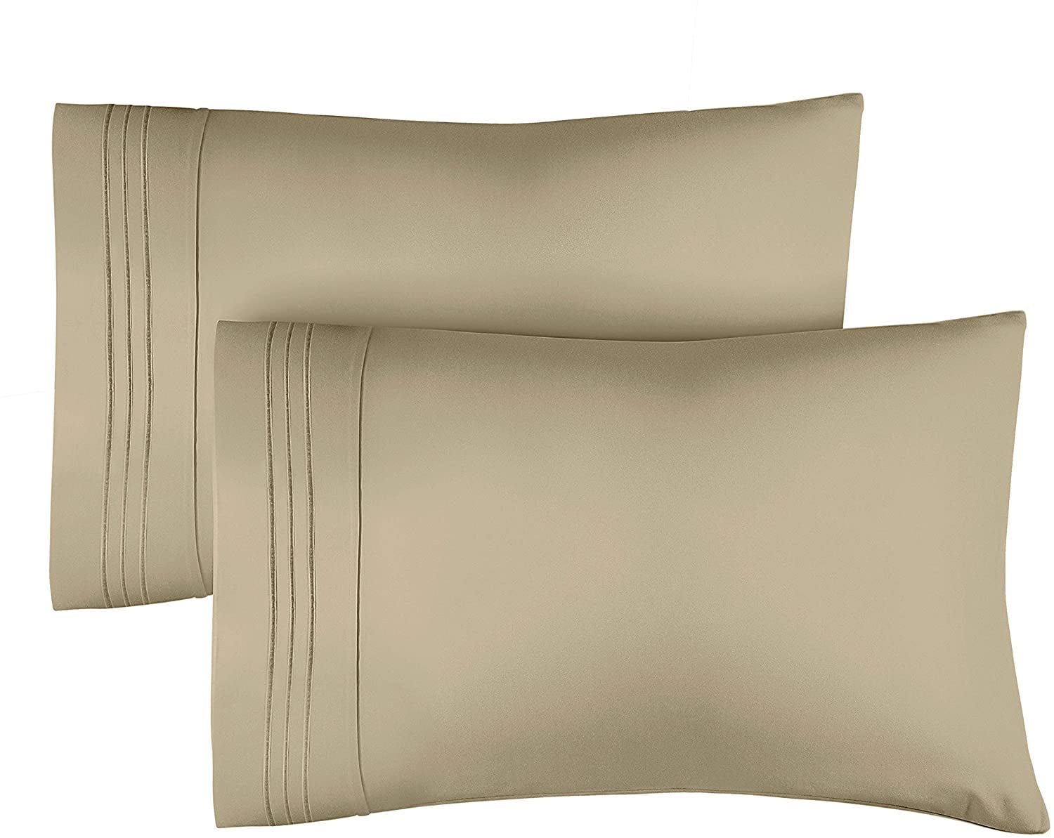 Beige Hypoallergenic Queen Size Microfiber Pillowcase Set
