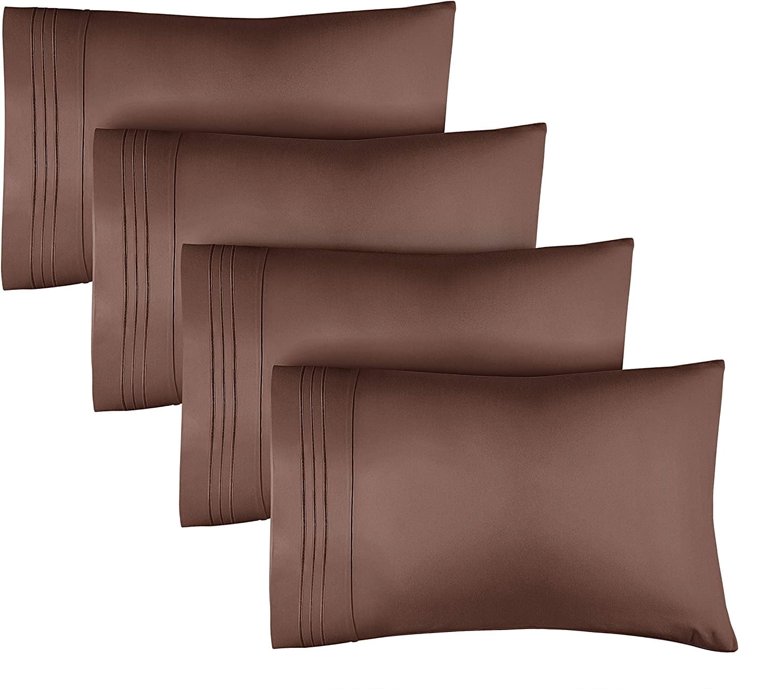 CGK Linens Extra Soft Pillowcases Set of 4 - King Size Hotel Luxury Breathable & Cozy 4-Piece Pillow Covers, Brown