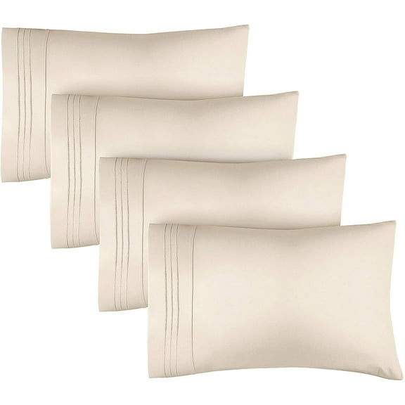 CGK Linens Extra Soft Pillowcases Set of 4 - King Size Hotel Luxury Breathable & Cozy 4-Piece Pillow Covers, Cream