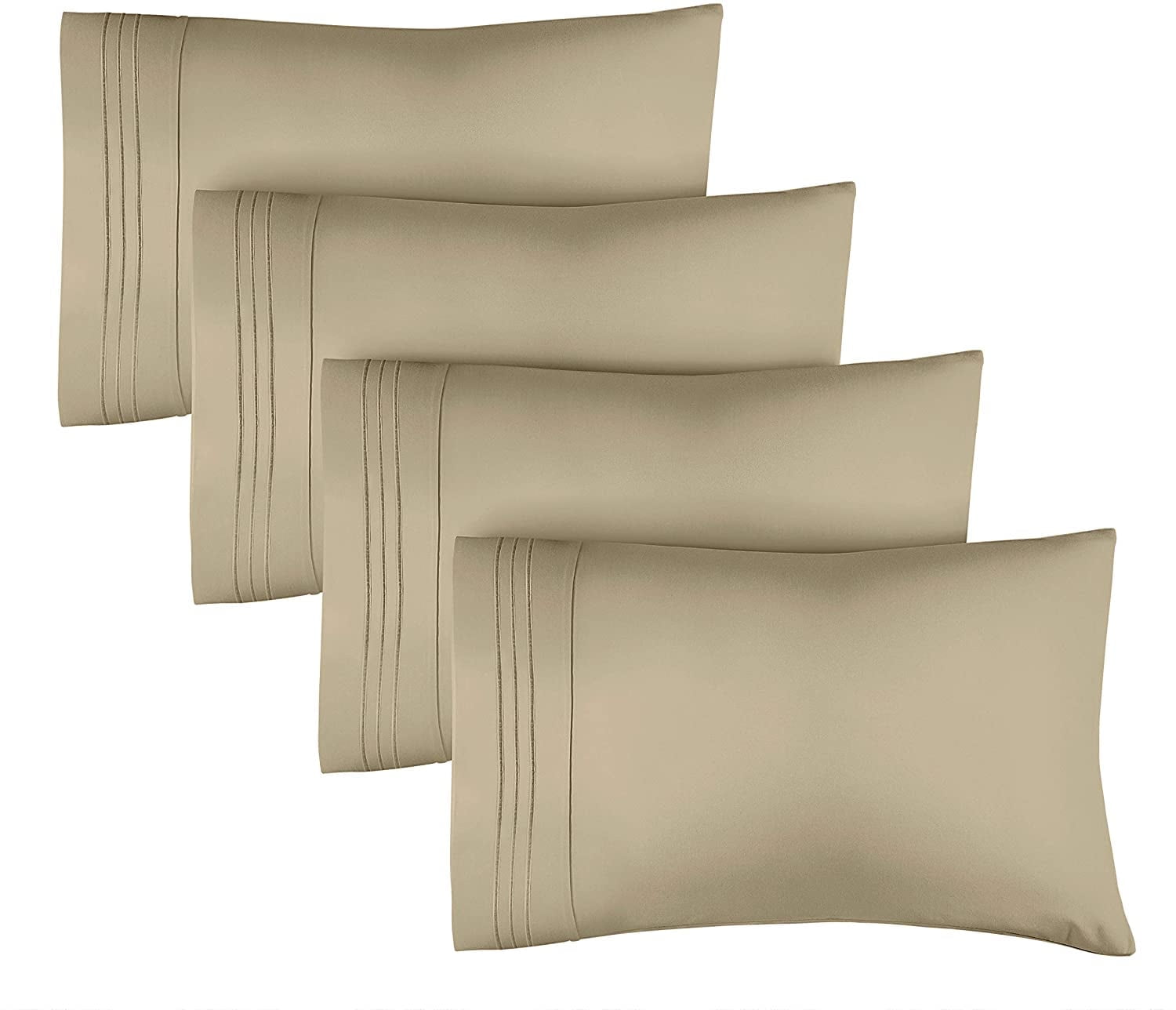 CGK Linens Extra Soft Pillowcases Set of 4 - Queen / Standard Size Hotel Luxury Breathable & Cozy 4-Piece Pillow Covers, Beige