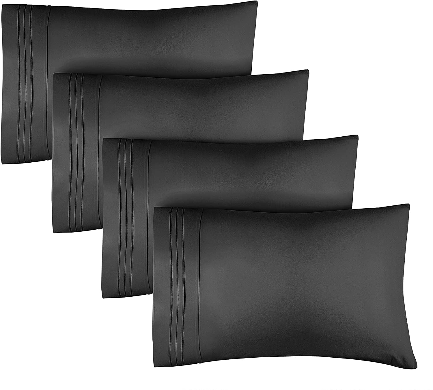 CGK Linens Extra Soft Pillowcases Set of 4 - Queen / Standard Size Hotel Luxury Breathable & Cozy 4-Piece Pillow Covers, Black