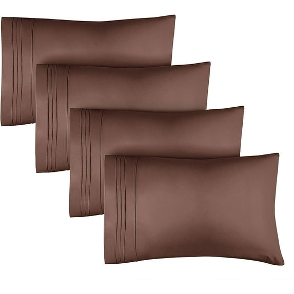 CGK Linens Extra Soft Pillowcases Set of 4 - Queen / Standard Size Hotel Luxury Breathable & Cozy 4-Piece Pillow Covers, Brown