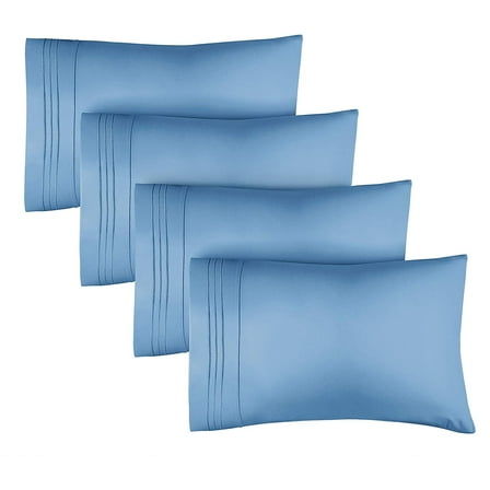 CGK Linens Extra Soft Pillowcases Set of 4 - Queen / Standard Size Hotel Luxury Breathable & Cozy 4-Piece Pillow Covers, Denim Blue