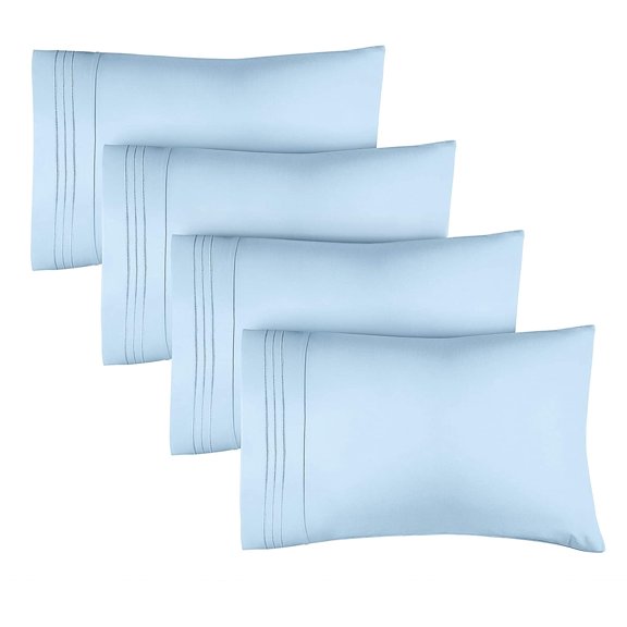 CGK Linens Extra Soft Pillowcases Set of 4 - Queen / Standard Size Hotel Luxury Breathable & Cozy 4-Piece Pillow Covers, Light Blue