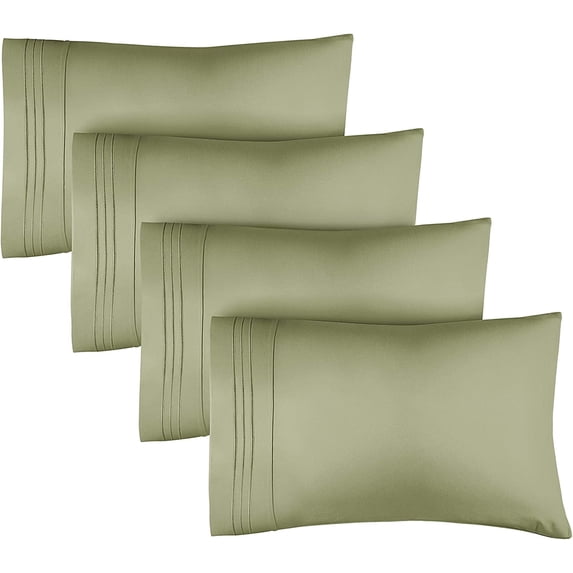 CGK Linens Extra Soft Pillowcases Set of 4 - Queen / Standard Size Hotel Luxury Breathable & Cozy 4-Piece Pillow Covers, Sage Green